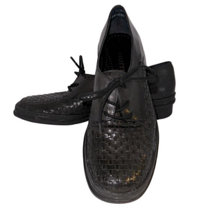 Trotters Hilda Black Woven Leather Lace Up Loafers Flats Size 8S - EUC
